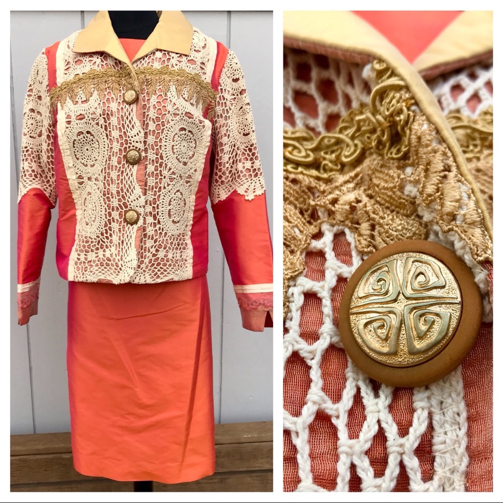 Rare Vintage Lili Butler Silk Lace Suit Set